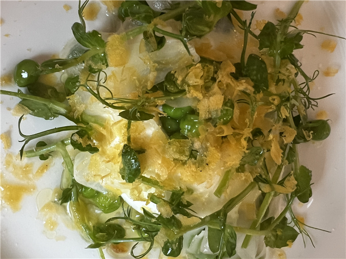 burrata with peas